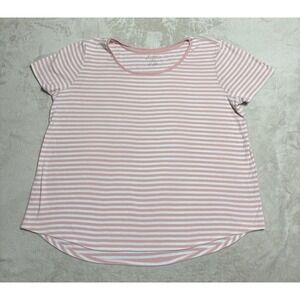 Chicos Ultimate Tee Womens XL‎ 3 Pink Stripe Short Sleeve Round Neck Blouse Top